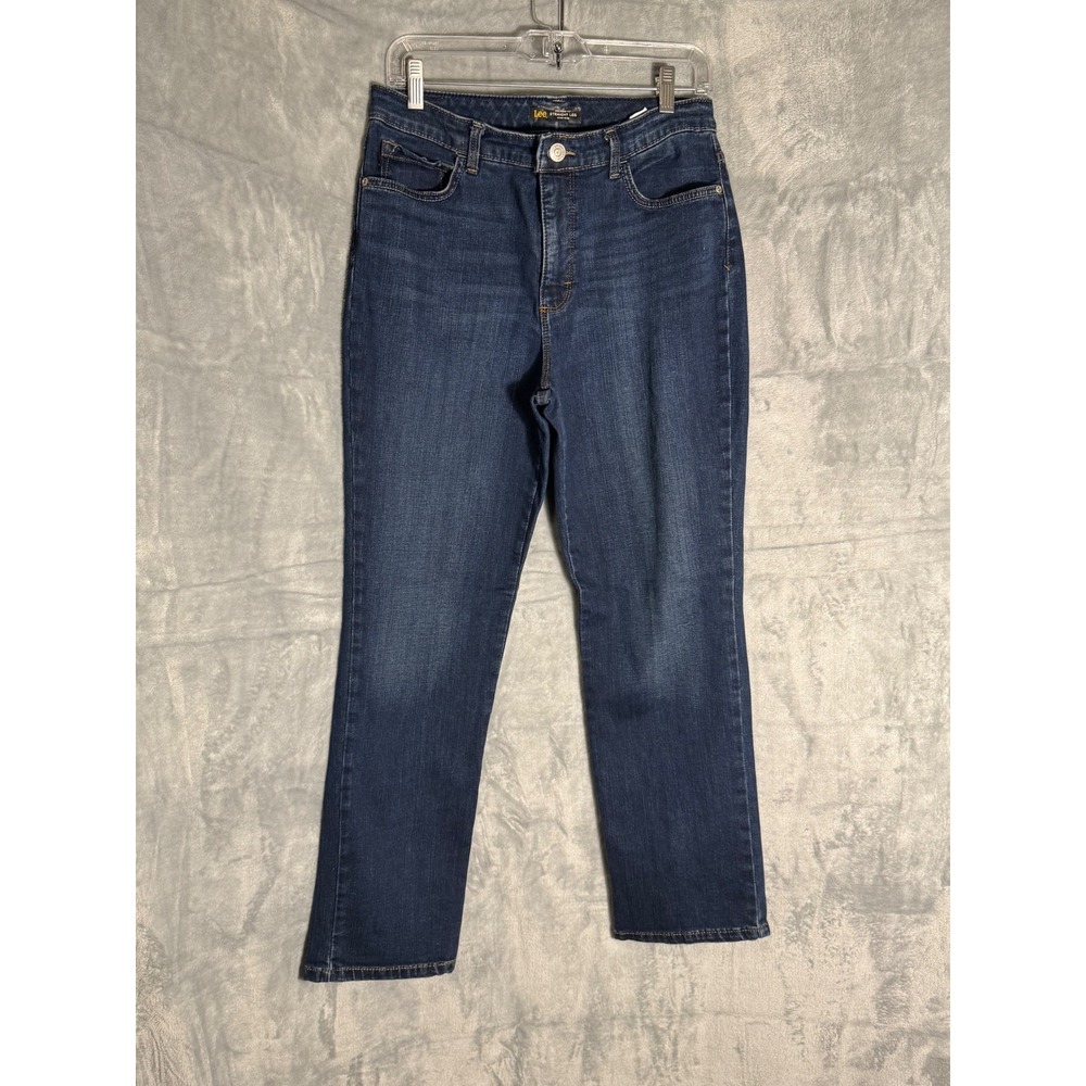 Lee Instantly Slims Relaxed Fit Straight Jeans High Rise Blue Womens 10‎ Short